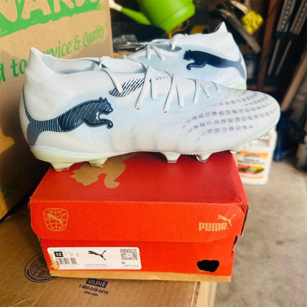 PUMA Future 9 Pro FG/AG White Blue Soccer Cleats | Men's Size 12 | EUC